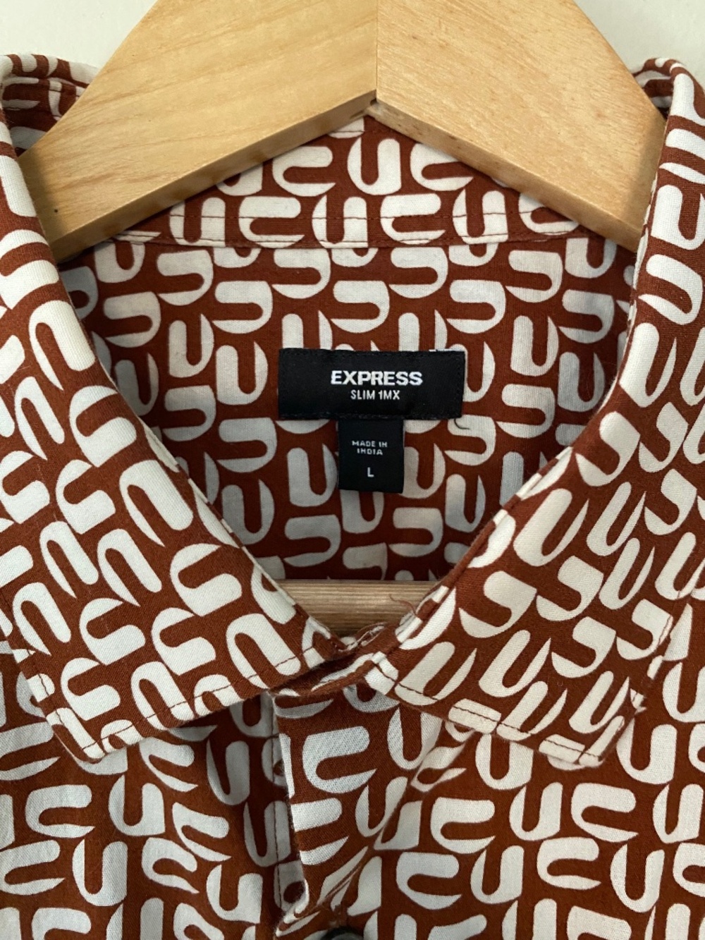 Express 1MX Slim Fit Stretch Shirt Mens Large Geometric Print